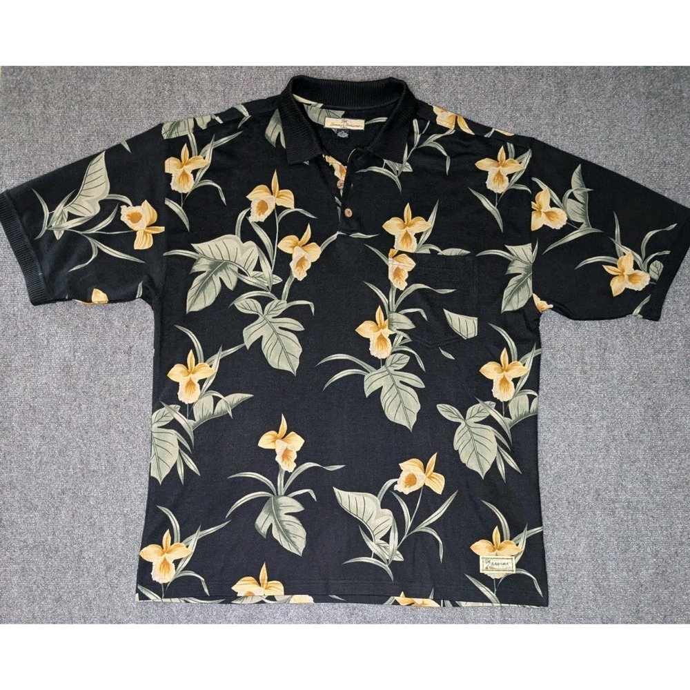 Tommy Bahama An Original Mens Size XL Polo Short Sleeve Shirt Daffodils 75% Silk